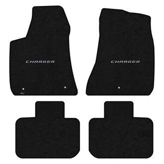Lloyd Mats® - Ultimat™ Custom Fit 1st & 2nd Row Ebony Floor Mats With Charger Silver Logo