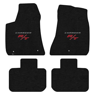 Lloyd Mats® - Ultimat™ Custom Fit 1st & 2nd Row Ebony Floor Mats With Silver Charger & Red RT Double Logo