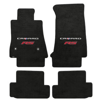 Lloyd Mats® - Velourtex™ Custom Fit 1st & 2nd Row Ebony Floor Mats With Camaro & RS Red Double Logo