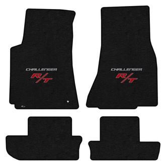 Lloyd Mats® - Velourtex™ Custom Fit 1st & 2nd Row Ebony Floor Mats With Challenger & RT Silver Double Logo