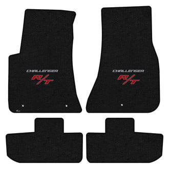 Lloyd Mats® - Velourtex™ Custom Fit 1st & 2nd Row Ebony Floor Mats With Challenger & RT Silver Double Logo