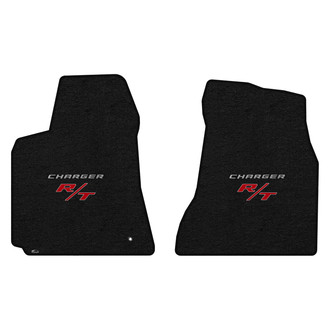Lloyd Mats® - Velourtex™ Custom Fit 1st Row Ebony Floor Mats With Silver Charger & Red RT Double Logo