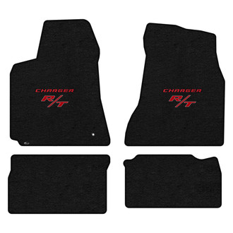 Lloyd Mats® - Velourtex™ Custom Fit 1st & 2nd Row Ebony Floor Mats With Red Charger & RT Double Logo
