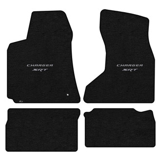 Lloyd Mats® - Velourtex™ Custom Fit 1st & 2nd Row Ebony Floor Mats With Silver Charger & SRT Double Logo