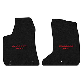 Lloyd Mats® - Velourtex™ Custom Fit 1st Row Ebony Floor Mats With Red Charger & SRT Double Logo