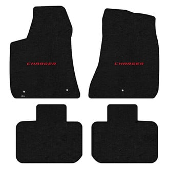 Lloyd Mats® - Velourtex™ Custom Fit 1st & 2nd Row Ebony Floor Mats With Charger Red Logo