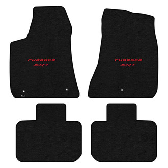 Lloyd Mats® - Velourtex™ Custom Fit 1st & 2nd Row Ebony Floor Mats With Red Charger & SRT Double Logo