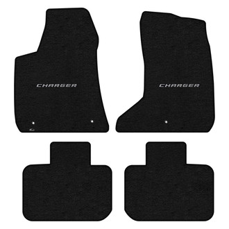 Lloyd Mats® - Velourtex™ Custom Fit 1st & 2nd Row Ebony Floor Mats With Charger Silver Logo