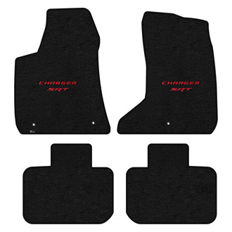 Lloyd Mats® - Velourtex™ Custom Fit 1st & 2nd Row Ebony Floor Mats With Red Charger & SRT Double Logo