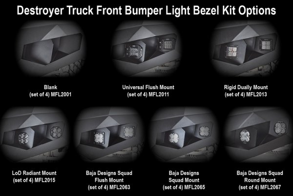 LoD Offroad® - Destroyer Rigid Dually Mount Front Black Powder Coated Light Bezel Kit