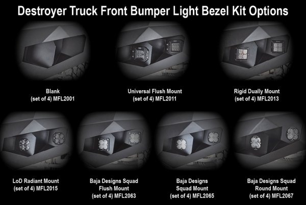 LoD Offroad® - Destroyer Baja Designs Squadron Flush Mount Front Black Powder Coated Light Bezel Kit
