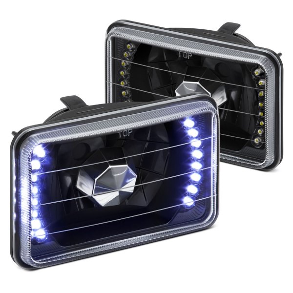 Lumen® - 4x6" Rectangular Black Diamond Cut LED Halo Crystal Headlights