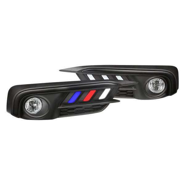 Lumen® - Mustang Style Crystal Fog Lights with Red/Blue/White LED DRL, Honda Civic