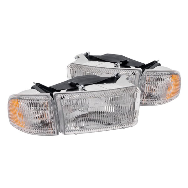 Lumen® - Driver and Passenger Side Chrome Factory Style Headlights with Corner Lights, Dodge Ram