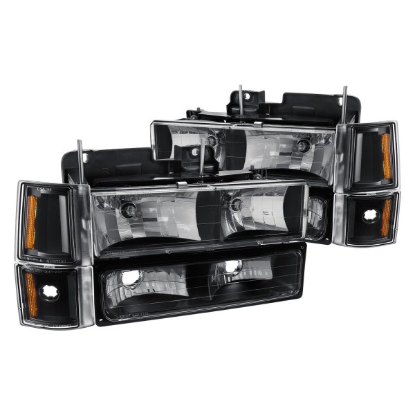 Lumen® - Black Euro Headlights with Bumper and Corner Lights, GMC CK Pickup