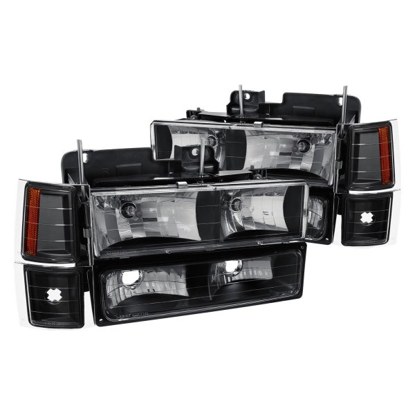 Lumen® - Black Euro Headlights with Turn Signal/Parking and Corner Lights, Chevy CK Pickup