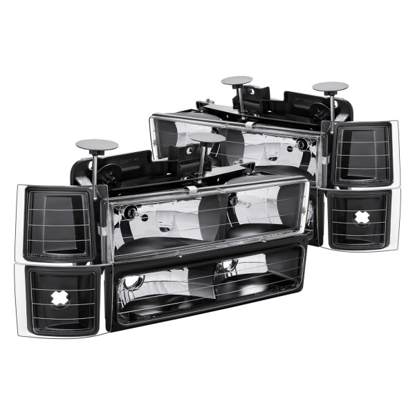 Lumen® - Black Euro Headlights with Turn Signal/Parking and Corner Lights, Chevy CK Pickup