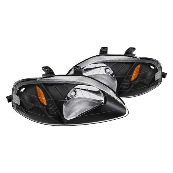 Lumen® - Black Euro Headlights, Honda Civic