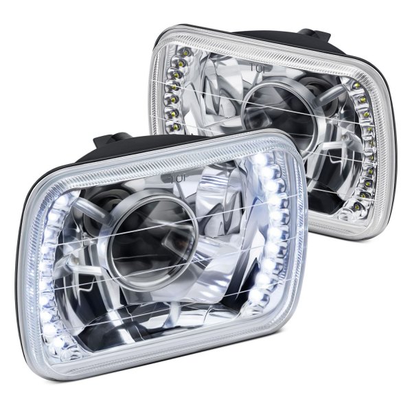 Lumen® - 7x6" Rectangular Chrome Projector LED Headlights