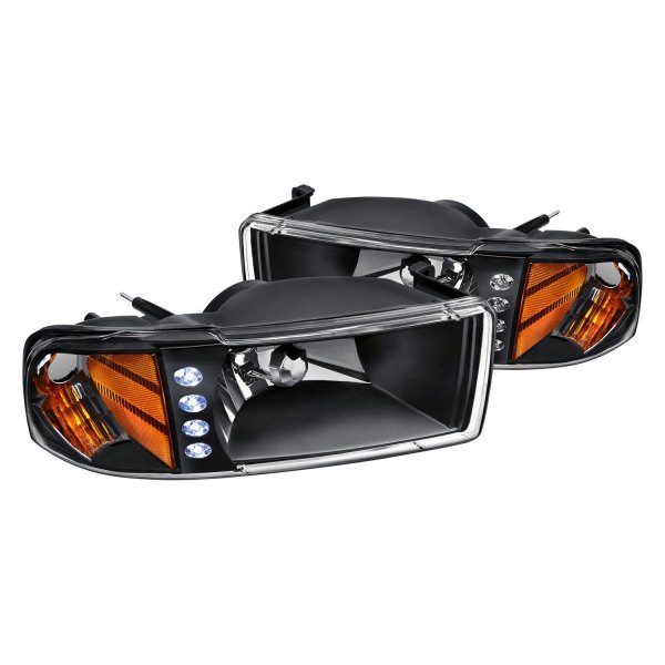 Lumen® - Black Euro Headlights with Parking LEDs, Dodge Ram