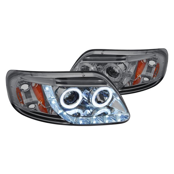 Lumen® - Chrome/Smoke Halo Projector Headlights with Parking LEDs, Ford F-150