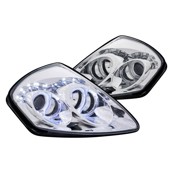 Lumen® - Chrome Halo Projector Headlights with Parking LEDs, Mitsubishi Eclipse