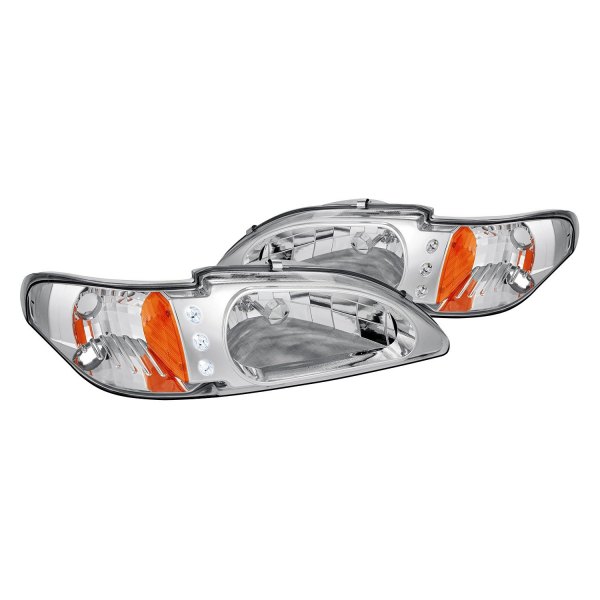 Lumen® - Chrome Euro Headlights with Parking LEDs, Ford Mustang