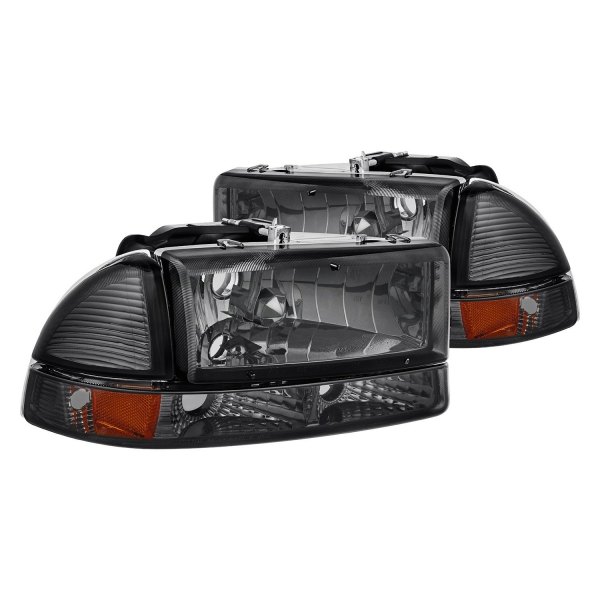 Lumen® - Chrome/Smoke Euro Headlights with Bumper Lights, Dodge Dakota