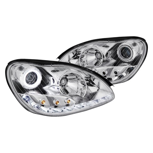 Lumen® - Chrome Halo Projector Headlights with Parking LEDs, Mercedes S Class