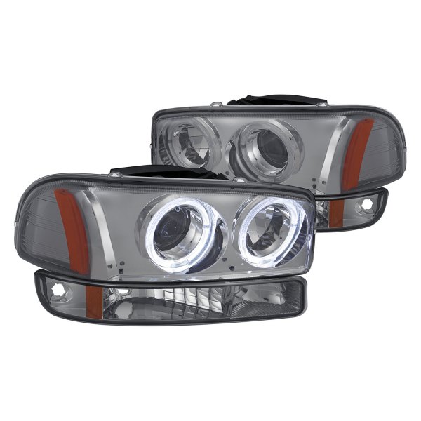 Lumen® - Chrome/Smoke Dual Halo Projector Headlights with Bumper Lights