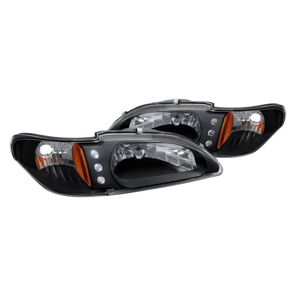 Lumen® - Black Euro Headlights with Parking LEDs, Ford Mustang