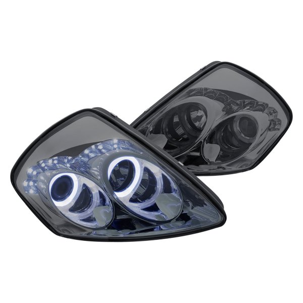 Lumen® - Chrome/Smoke Halo Projector Headlights with Parking LEDs, Mitsubishi Eclipse