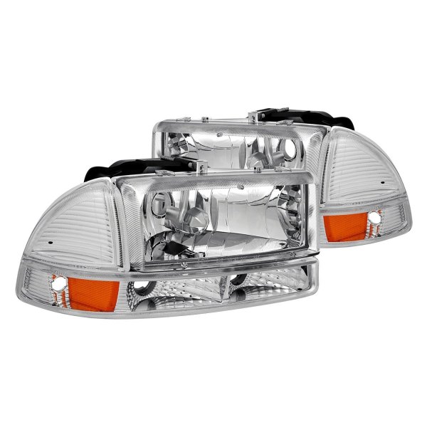 Lumen® - Chrome Euro Headlights with Bumper Lights, Dodge Dakota
