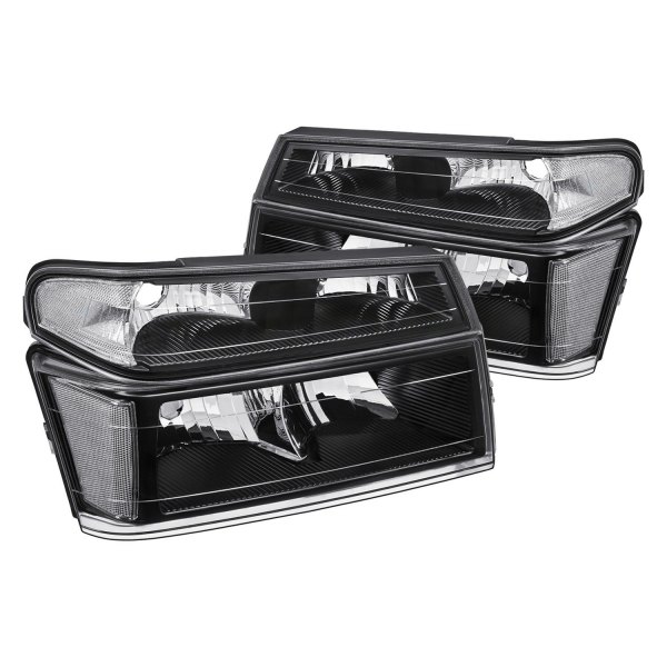 Lumen® - Black Factory Style Headlights with Bumper Lights, Chevy Colorado