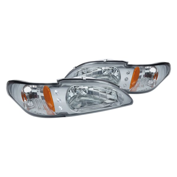 Lumen® - Chrome/Smoke Euro Headlights with Parking LEDs, Ford Mustang