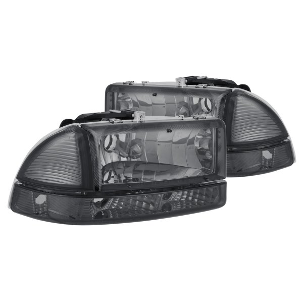 Lumen® - Chrome/Smoke Euro Headlights with Bumper Lights, Dodge Dakota