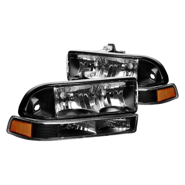 Lumen® - Black Euro Headlights with Bumper Lights, Chevy S-10 Pickup