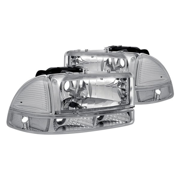 Lumen® - Chrome Euro Headlights with Bumper Lights, Dodge Dakota