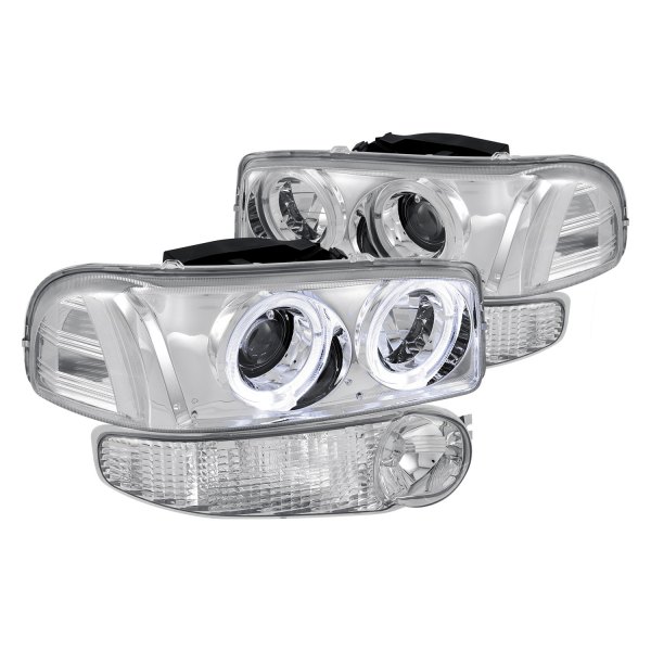 Lumen® - Chrome Dual Halo Projector Headlights with Corner Lights, GMC Yukon Denali