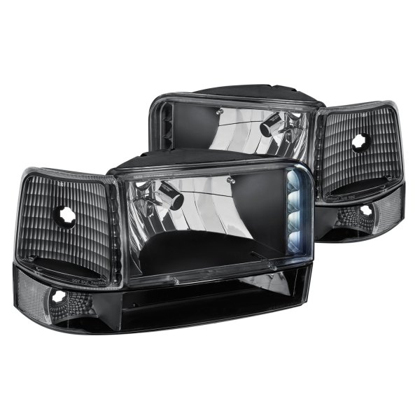 Lumen® - Black Euro Headlights with Parking LEDs, Ford F-150