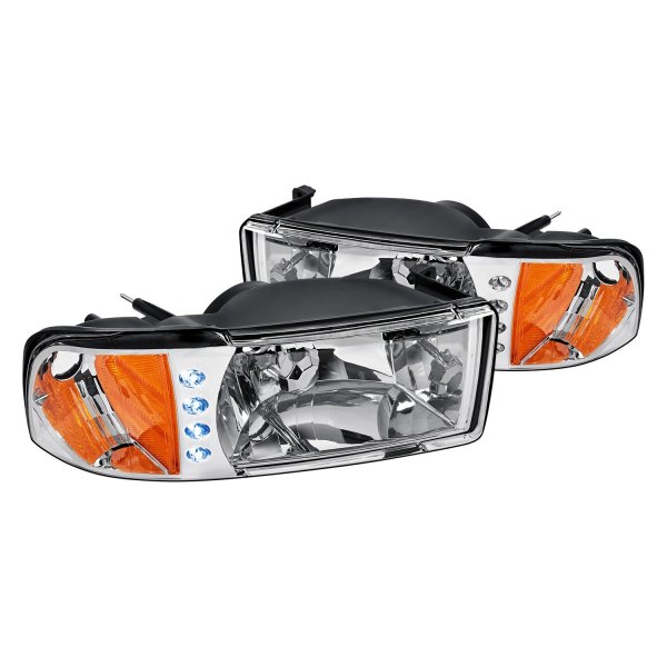 Lumen® - Chrome Euro Headlights with Parking LEDs, Dodge Ram
