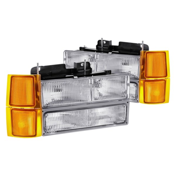 Lumen® - Chrome Factory Style Headlights with Turn Signal/Parking and Amber Corner Lights, Chevy CK Pickup