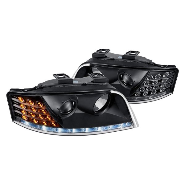 Lumen® - Black Projector Headlights with LED DRL and Turn Signal, Audi A6