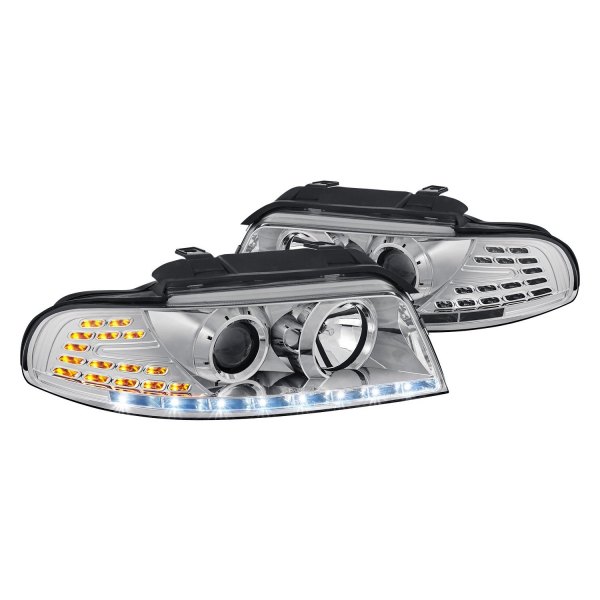 Lumen® - Chrome Projector Headlights with LED DRL and Turn Signal, Audi A4