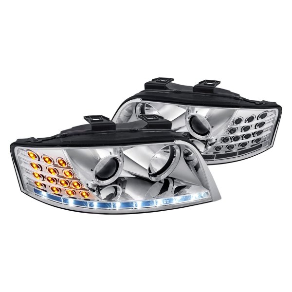 Lumen® - Chrome Projector Headlights with LED DRL and Turn Signal, Audi A6