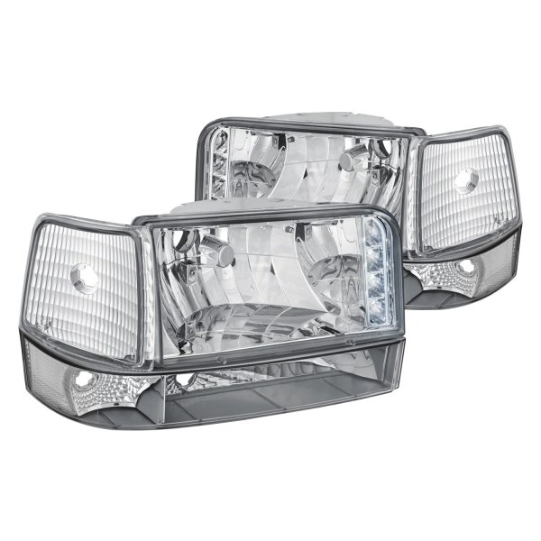 Lumen® - Chrome Euro Headlights with Parking LEDs, Ford F-150