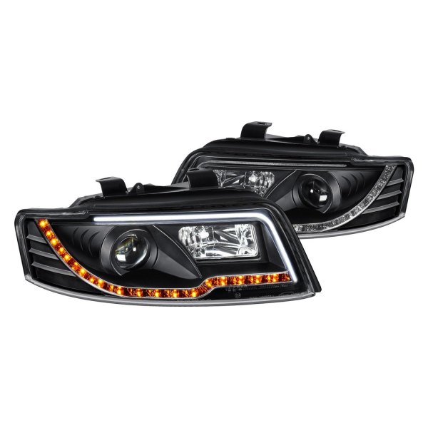 Lumen® - Black DRL Bar Projector Headlights with LED Turn Signal, Audi A4