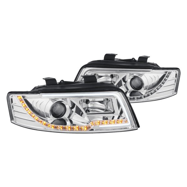 Lumen® - Chrome DRL Bar Projector Headlights with LED Turn Signal, Audi A4