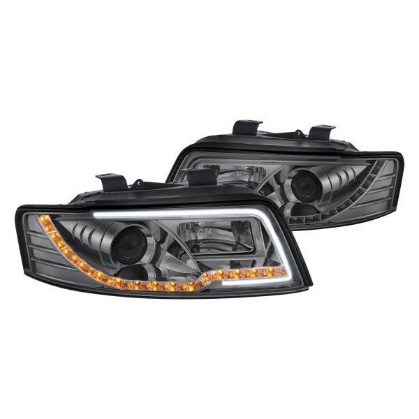 Lumen® - Chrome/Smoke DRL Bar Projector Headlights with LED Turn Signal, Audi A4