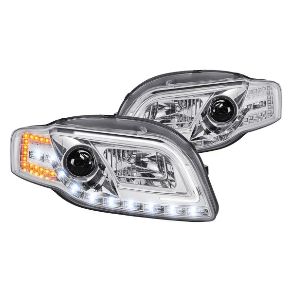 Lumen® - Chrome DRL Bar Projector Headlights with LED Turn Signal, Audi A4